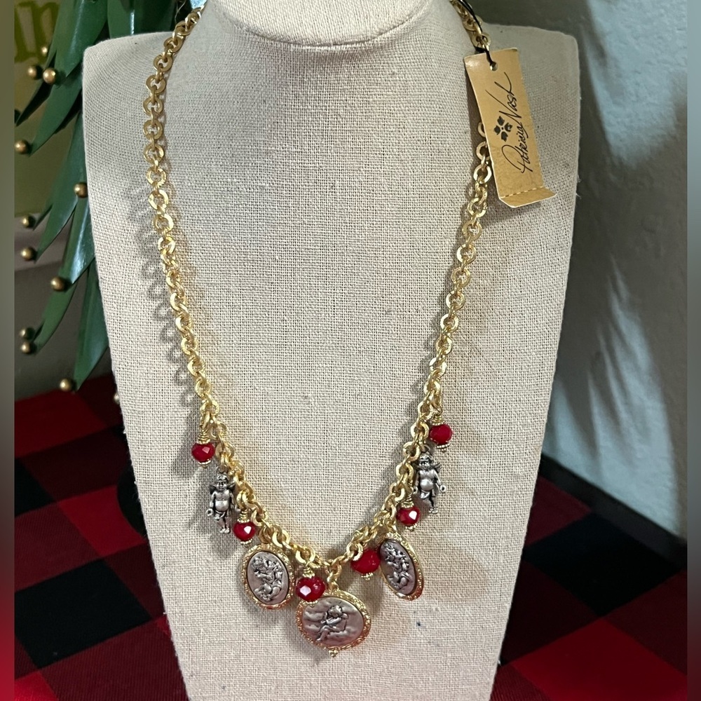 Patricia Nash Gold Necklace with Red and Silver Charms